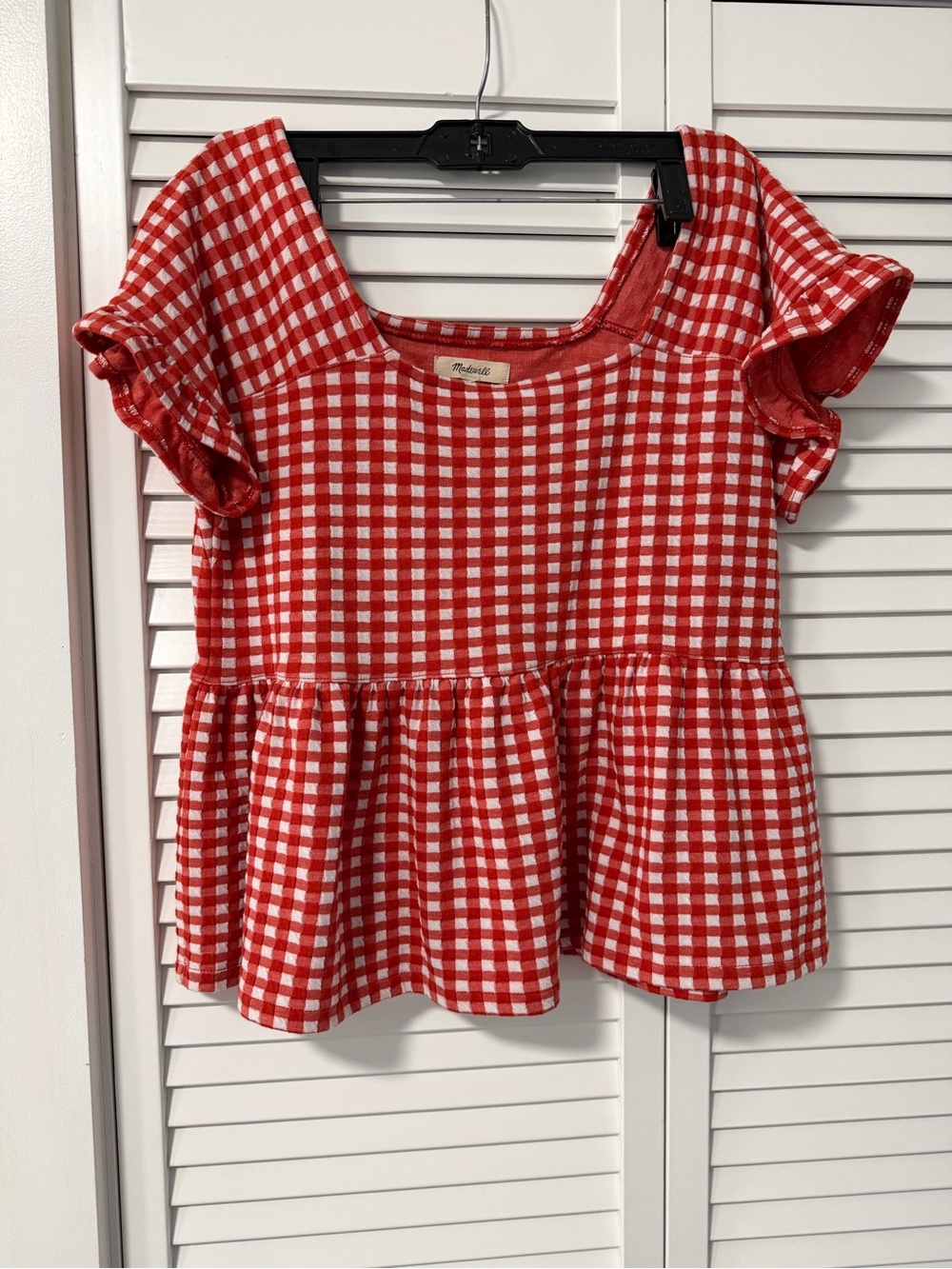 Madewell Red Gingham Peplum Top